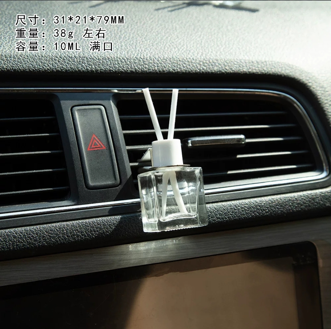 10ml Square Clear Clip Car Diffuser Bottle With Reed Stick